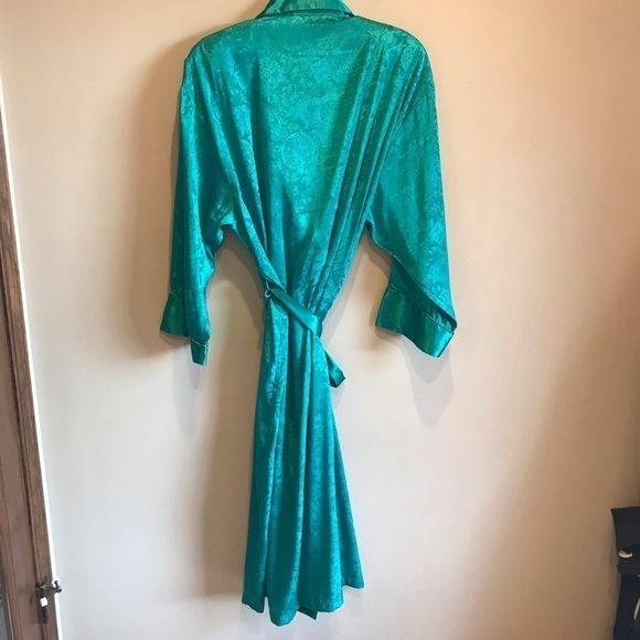 Vintage Victorias Secret Gold Label Paisley Green Satin Robe M/L - Picture 2 of 14